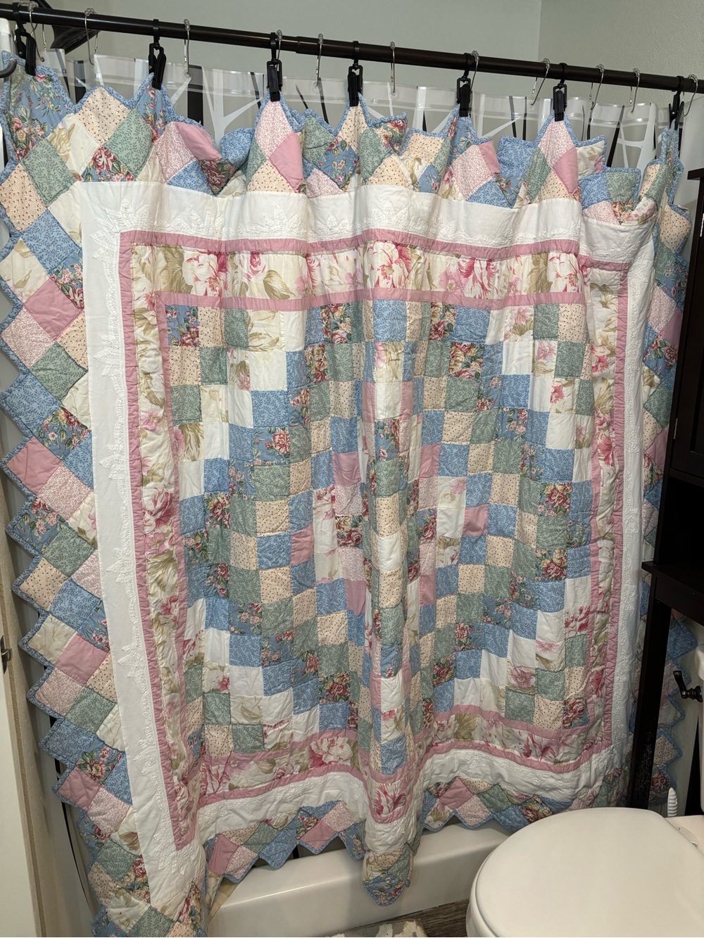 Handmade Patchwork Twin Quilt- Pastel Floral